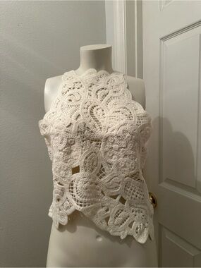 Anewsta Crochet Lace Halter Top - Cream small